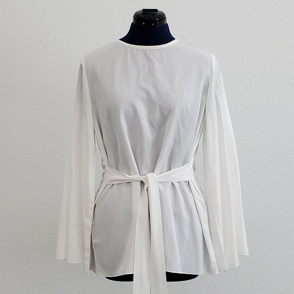Womens White front tie long sleeve blouse